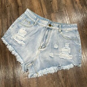 Distressed jean shorts